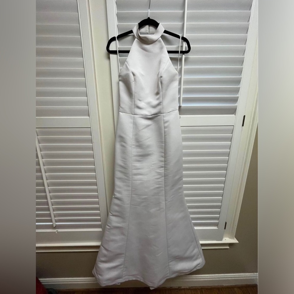 Champagne Amsale Bridesmaid Dress-halter with open back